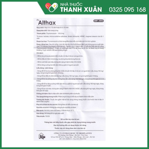 Althax Thuốc dự phòng tái phát nhiễm khuẩn hô hấp